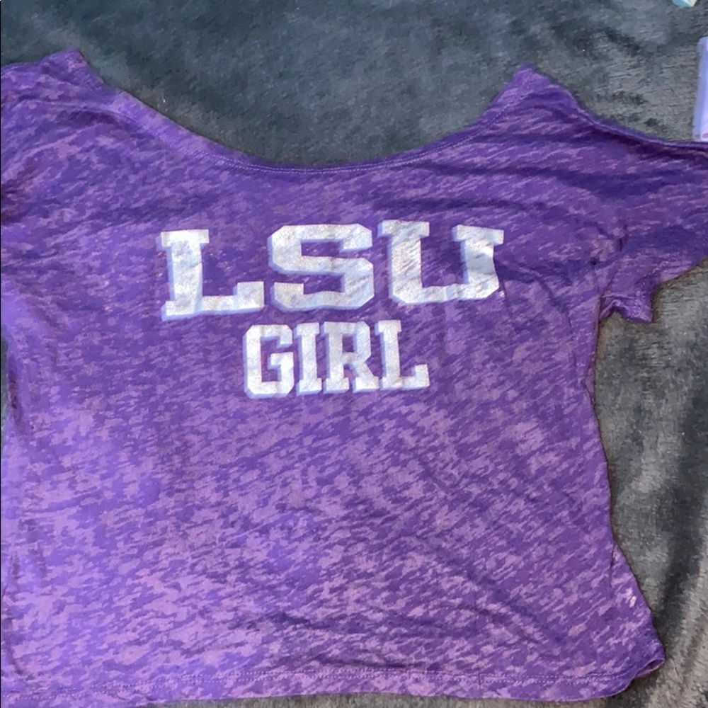 off the shoulder LSU shirt